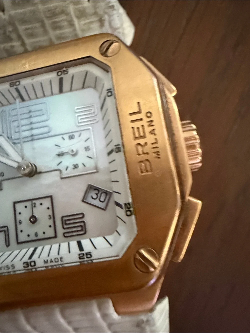 BREIL White Leather Strap Watch with Rose Gold Case
